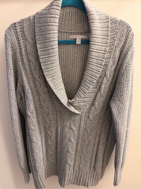Old Navy Light Gray Cable-Knit Shawl-Collar Sweater